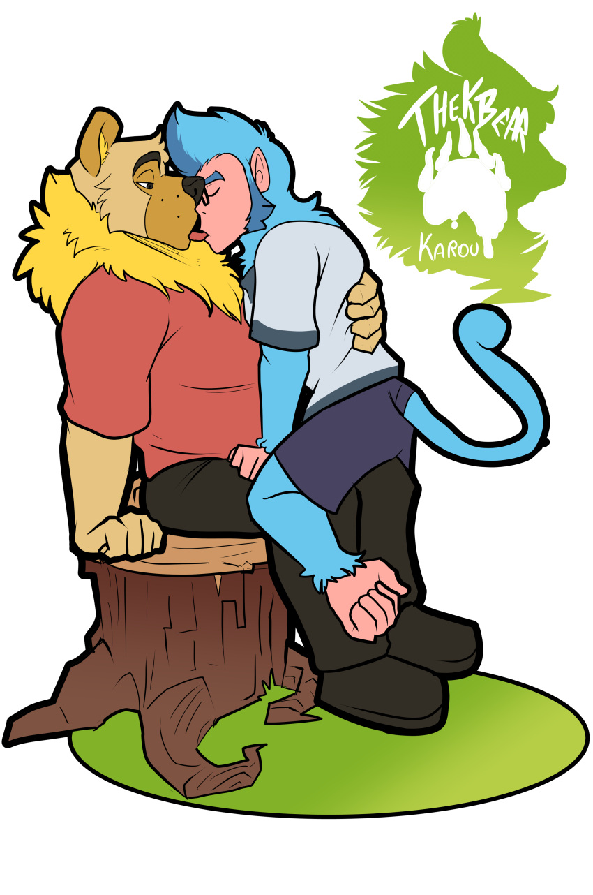 absurd_res anthro bax_(monkeydbax) hi_res karou_(thekbear) kissing male male/male male_anthro simple_background size_difference thekinkybear white_background