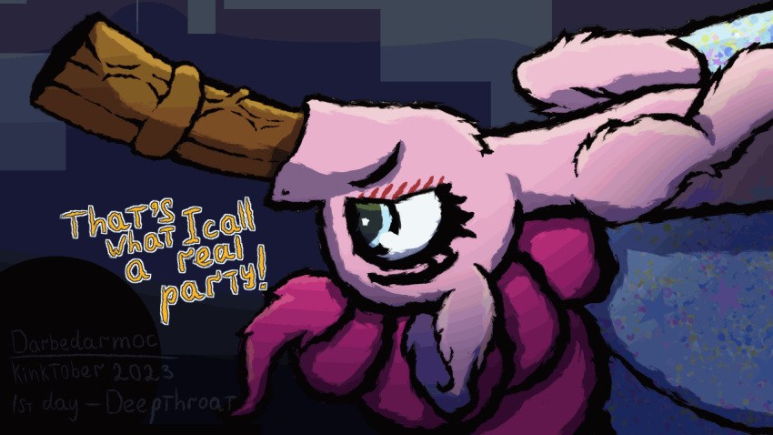 animal_genitalia animal_penis animated blinking blush cheese_sandwich_(mlp) darbedarmoc deep_throat dialogue duo equid equine equine_genitalia equine_penis female friendship_is_magic genitals hair hasbro horn horse male male/female mammal my_little_pony oral penis pink_body pink_hair pinkie_pie_(mlp) pony unicorn