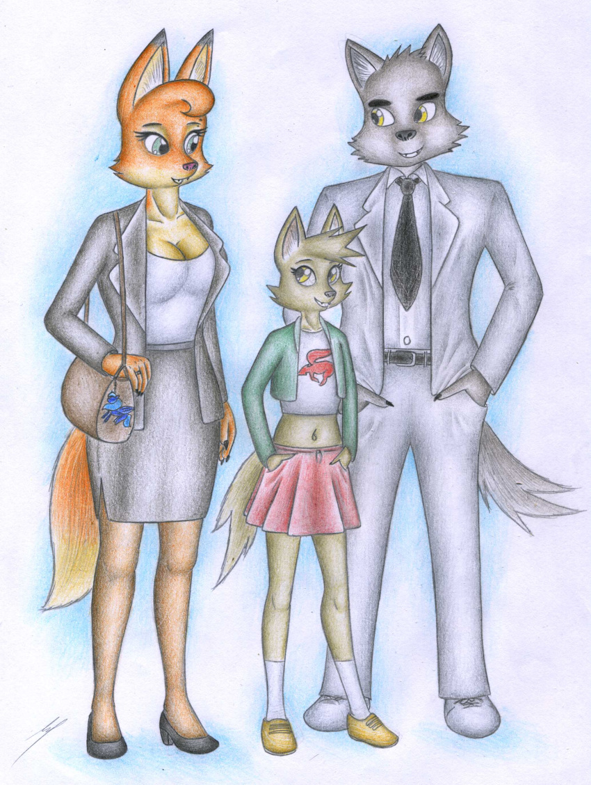 2023 absurd_res anthro black_nose bottomwear breasts brown_body brown_fur canid canine canis cleavage clothed clothing daughter_(lore) diane_foxington dreamworks duo eyebrow_piercing eyebrows facial_piercing family fan_character father_(lore) father_and_child_(lore) father_and_daughter_(lore) female fox fur hi_res hybrid male male/female mammal mother_(lore) mother_and_child_(lore) mother_and_daughter_(lore) mr._wolf_(the_bad_guys) navel orange_body orange_fur parent_(lore) parent_and_child_(lore) parent_and_daughter_(lore) piercing purse sinaherib skirt smile standing suit teeth the_bad_guys wolf