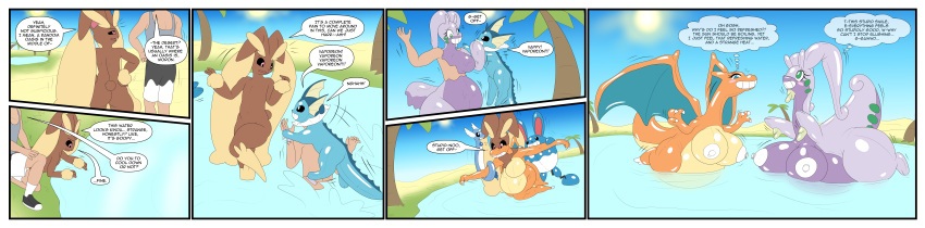 2023 absurd_res animate_inanimate antennae_(anatomy) antennae_growth anthro anthro_to_inanimate azumarill big_breasts black_sclera blue_body breast_growth breasts brown_body butt charizard clothing comic day digital_media_(artwork) dragonair drpolice eeveelution female feral floating footwear forced forced_smile forced_transformation gender_transformation generation_1_pokemon generation_2_pokemon generation_4_pokemon generation_6_pokemon goodra green_eyes group growth hi_res human human_to_anthro human_to_inanimate inanimate_transformation inflatable living_inflatable long_image lopunny male mammal membrane_(anatomy) membranous_wings mtf_transformation nintendo nipples nozzle nude oasis open_mouth outside palm_tree plant pokemon pokemon_(species) seam_(sewing) shoes smile socks species_transformation sun surprise tail tail_growth thick_thighs thought_bubble transformation tree valve_nipple vaporeon water wide_image wing_growth wings