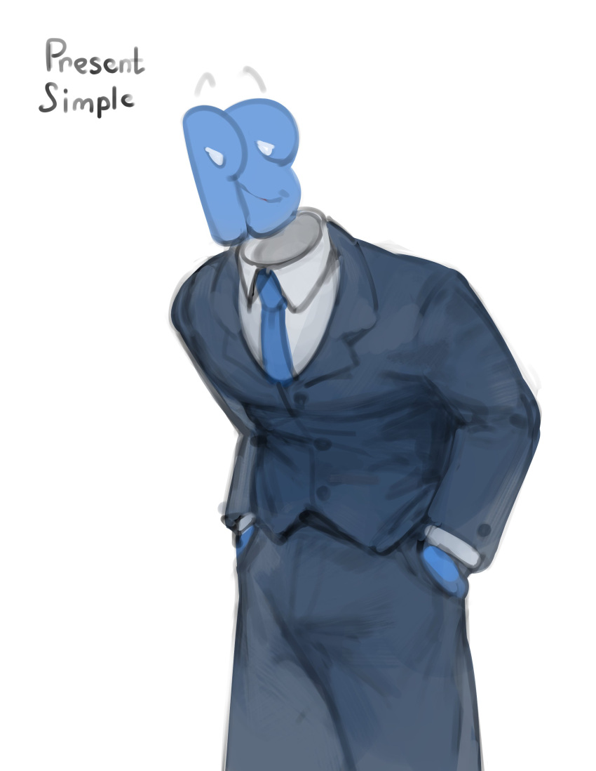 absurd_res blue_body clothed clothing dress_shirt for_a_head fully_clothed hi_res humanoid jacket kogito living_logo male necktie not_furry present_simple shirt solo suit topwear