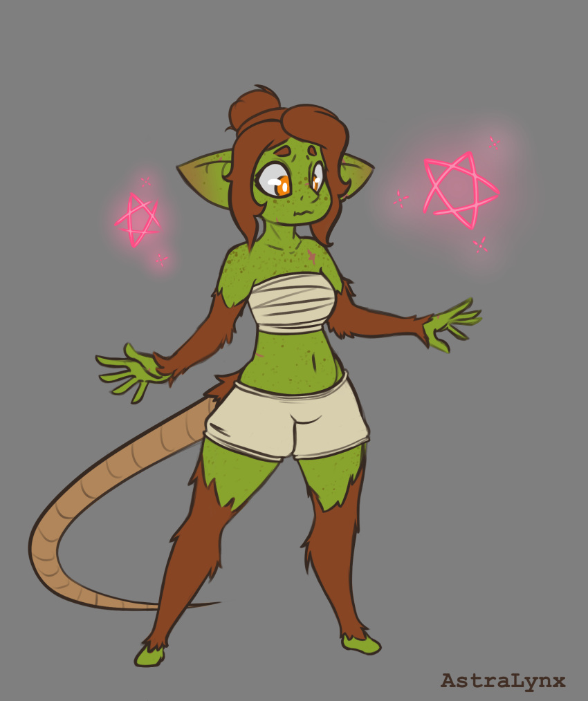 astralynx dungeons_and_dragons female freckles goblin green_body green_skin hasbro hi_res humanoid magic magic_user mammal murid murine rat rodent shifter tail were wererat wererodent wizards_of_the_coast yellow_eyes