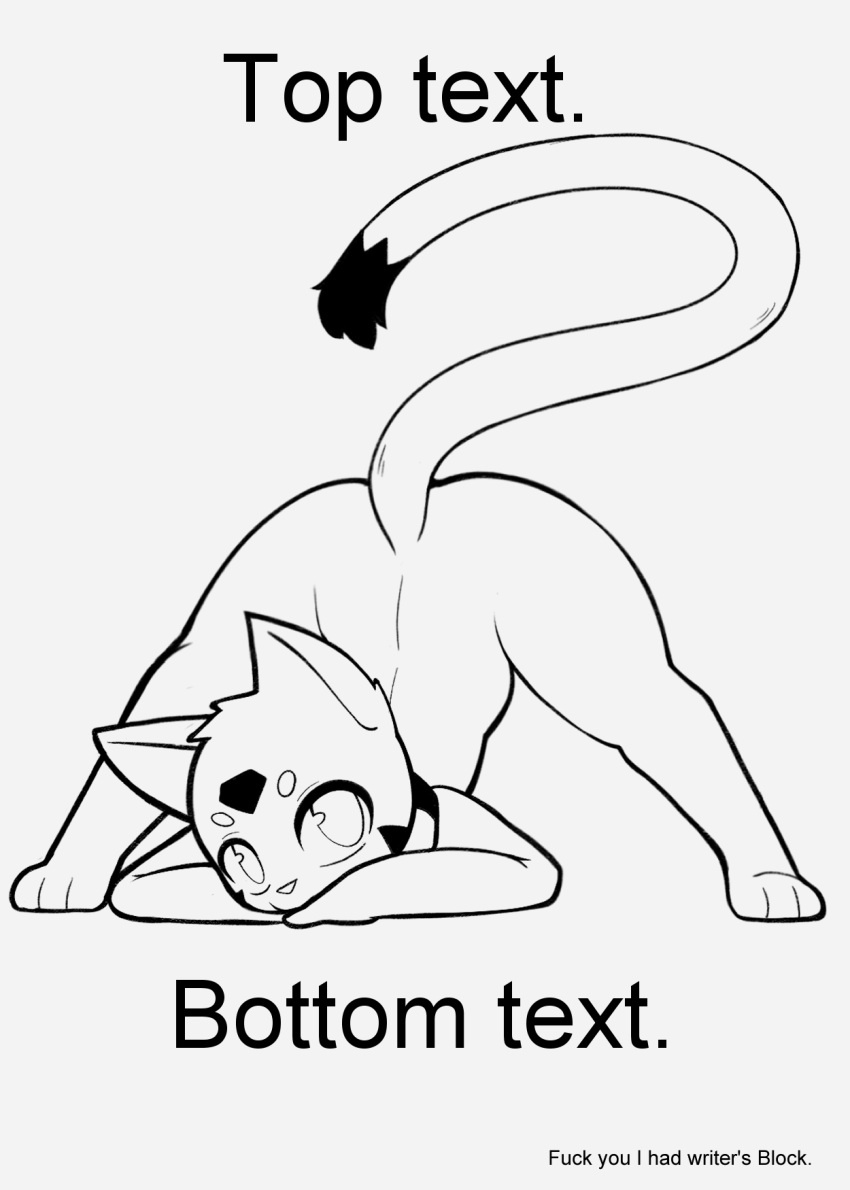 anthro ass_up black_and_white butt defunctumbra dipstick_tail domestic_cat english_text felid feline felis hi_res jack-o'_pose male mammal markings meme monochrome pose simple_background solo tail tail_markings text white_background