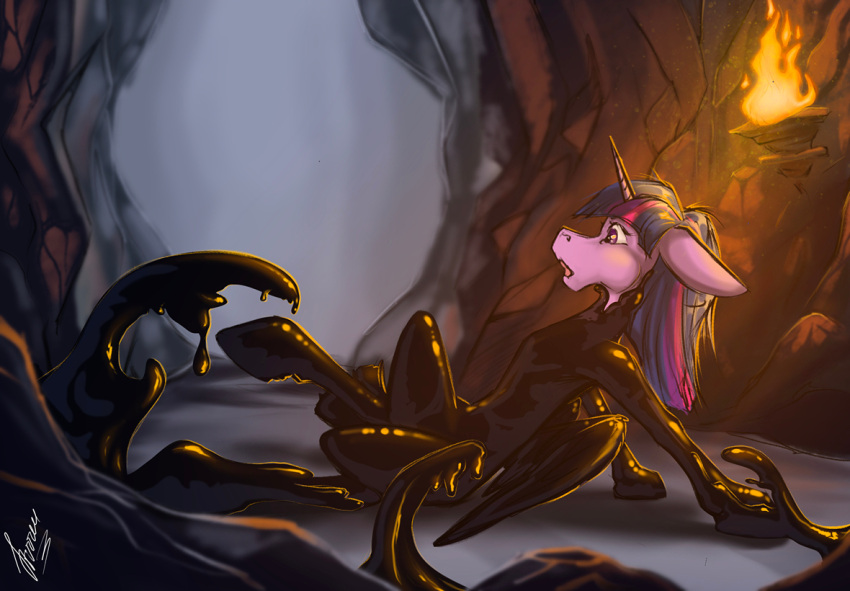bound cavern encasement equid equine female feral friendship_is_magic goo_creature hasbro horn horse living_latex lying mammal my_little_pony on_back open_mouth pony solo stirren tendrils tentacles trapped twilight_sparkle_(mlp) winged_unicorn wings