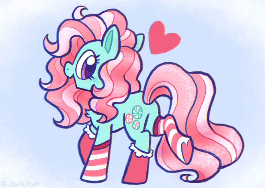 &lt;3 clothing cutie_mark earth_pony equid equine female feral footwear footwear_only hasbro hi_res horse mammal mane minty_(mlp) mlp_g3 mostly_nude my_little_pony open_mouth open_smile pink_mane pink_tail pony purple_eyes raystarkitty smile socks socks_only solo tail
