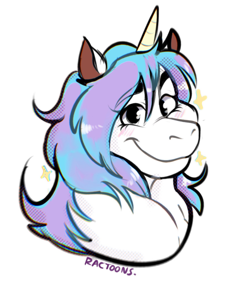 andy_(thirstydraws) anthro big_eyes blush cute_expression cute_eyes equid equine eyebrows fur hair hi_res horn icon looking_at_viewer male mammal multicolored_hair ractoons smile solo sparkles thick_eyebrows unicorn white_body white_fur