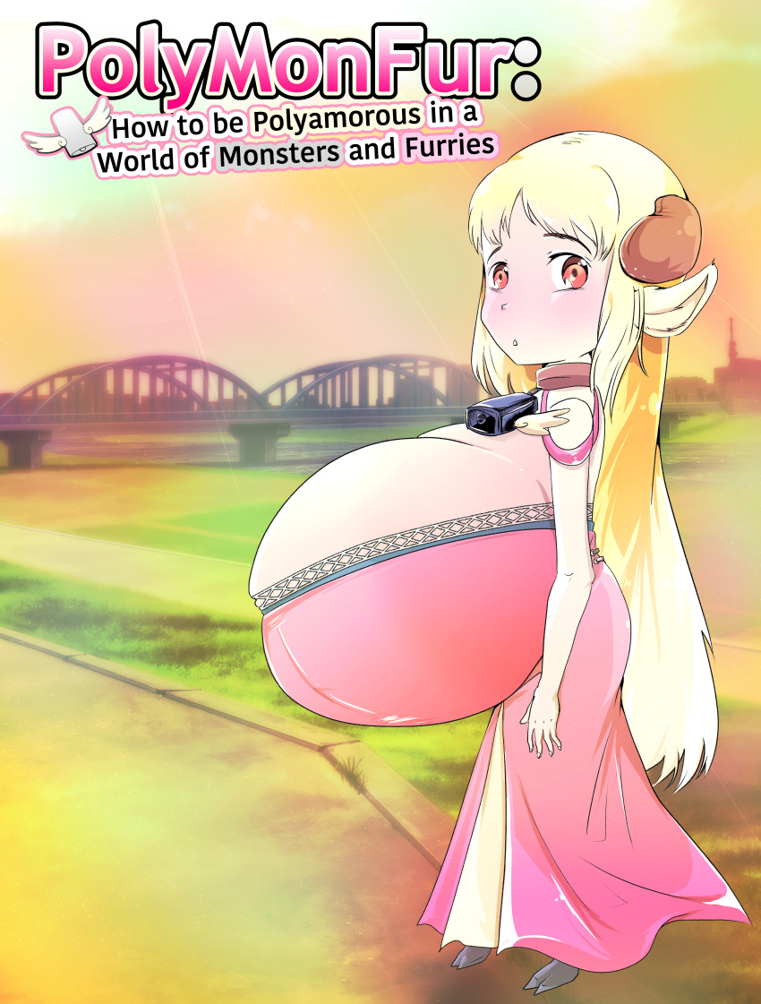 absurd_res animal_humanoid big_breasts bovid bovid_horn bovid_humanoid bovine bovine_ears bovine_horn bovine_humanoid breast_squish breasts bulging_breasts clothing cowbell dress female hi_res hooves horn huge_breasts humanoid hyper hyper_breasts lumebento mammal mammal_humanoid pink_clothing pink_dress polymonfur_how_to_be_polyamorous_in_a_world_of_monsters_and_furries solo squish tapirclip