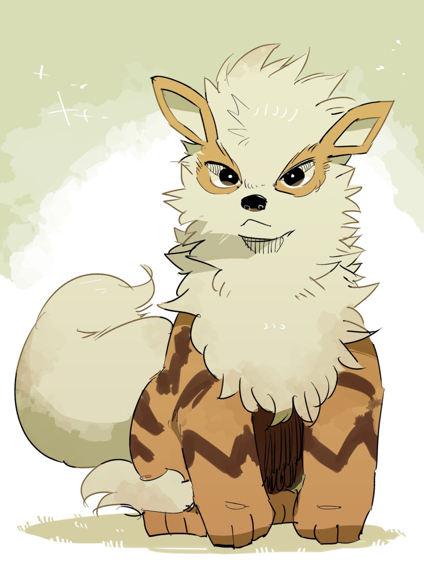 3_toes :&lt; ankle_tuft arcanine black_eyes black_nose brown_body brown_fur brown_stripes canid canine cheek_tuft colored digital_media_(artwork) facial_tuft feet feral fluffy fluffy_chest fluffy_tail front_view full-length_portrait fur generation_1_pokemon head_tuft hi_res kemono leg_tuft looking_at_viewer mammal monotone_ears monotone_tail multi_tone_fur multicolored_body multicolored_fur neck_tuft nintendo orange_body orange_ears orange_fur paws pokemon pokemon_(species) portrait pupils quadruped raferafe simple_background sitting solo striped_body striped_fur stripes tail tan_body tan_fur tan_inner_ear thick_tail toes tuft white_pupils