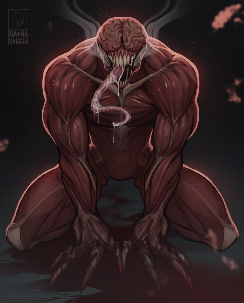 artist_name blood bodily_fluids breath claws eyeless finger_claws hi_res licker_(resident_evil) long_tongue male nanadagger saliva solo teeth tongue