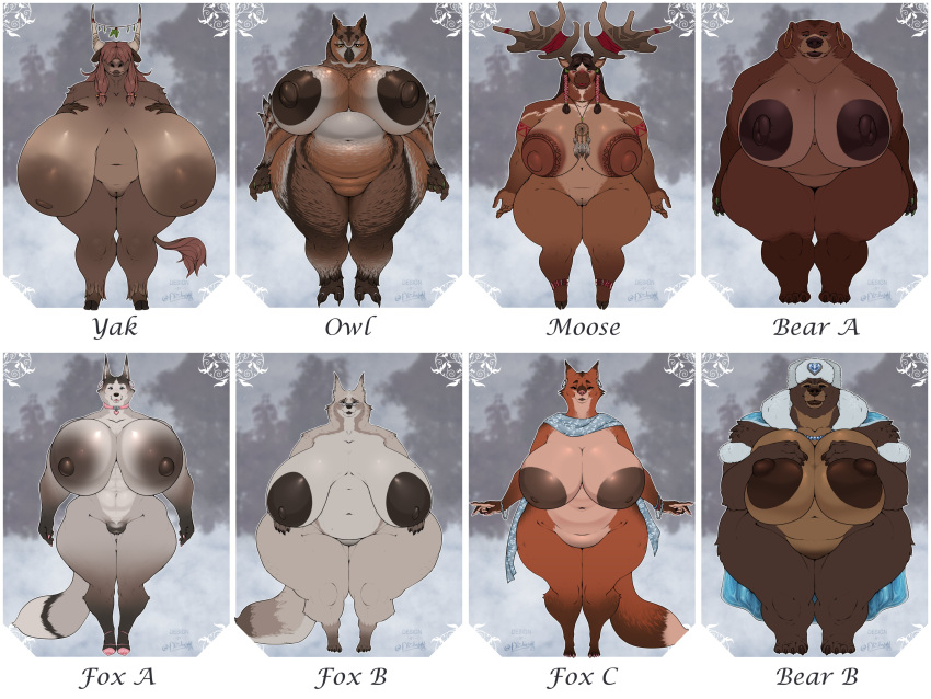 absurd_res anthro antlers areola areola_tattoo avian bear belly big_areola big_belly big_breasts big_nipples bird bovid bovine breast_grab breasts canid canine claws cloak clothing dark_areola dark_nipples deer dizzyknight female fox genitals group hand_on_breast hat headgear headwear hi_res hooves horn huge_areola huge_breasts huge_hips huge_nipples hyper hyper_areola hyper_breasts inverted_nipples lips mammal moose navel new_world_deer nipples nude overweight overweight_anthro overweight_female owl paws pubes pussy sagging_breasts short_stack slightly_chubby small_waist tattoo thick_thighs toque wide_hips yak