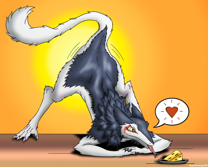 &lt;3 5:4 ass_up cheese dairy_products female food heartlessangel3d hi_res jack-o'_pose pose sergal solo tail tongue tongue_out