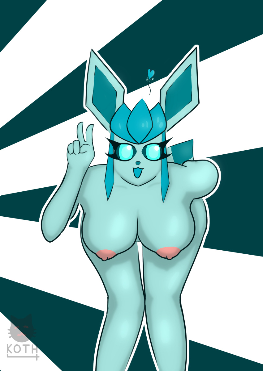 absurd_res anthro anthrofied big_breasts big_ears blue_body blue_eyes blue_fur breasts canid canine eeveelution female fur generation_4_pokemon glaceon hi_res koth4 long_tail looking_at_viewer mammal night nintendo nipples nude pokemon pokemon_(species) simple_background smile solo solo_focus tail thick_thighs wide_hips