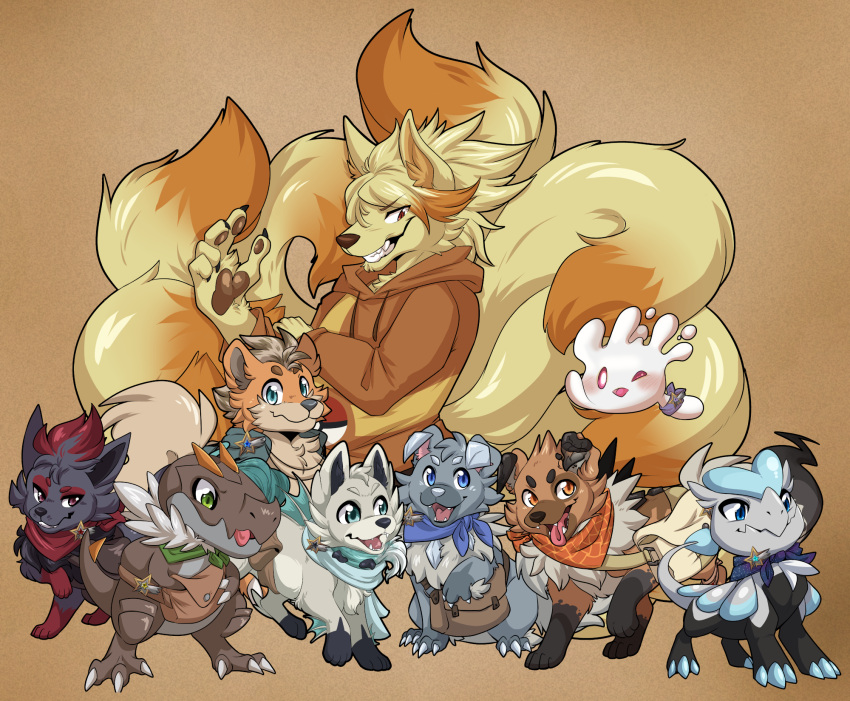 amos_(starlight_expeditions) anthro argus_(starlight_expeditions) azurith_(starlight_expeditions) backpack badge bandanna dart_(starlight_expeditions) fan_character female feral fossil_pokemon generation_1_pokemon generation_5_pokemon generation_6_pokemon generation_7_pokemon generation_8_pokemon growlithe hi_res jangmo-o jet_(starlight_expeditions) jet_the_rockruff jolene_(starlight_expeditions) kerchief male milcery ninetales nintendo pokemon pokemon_(species) rockruff rygone satchel shade_(starlight_expeditions) starlight_expeditions starwolfskin tyrunt vector_(starlight_expeditions) zgf_art zgf_gaming zorua