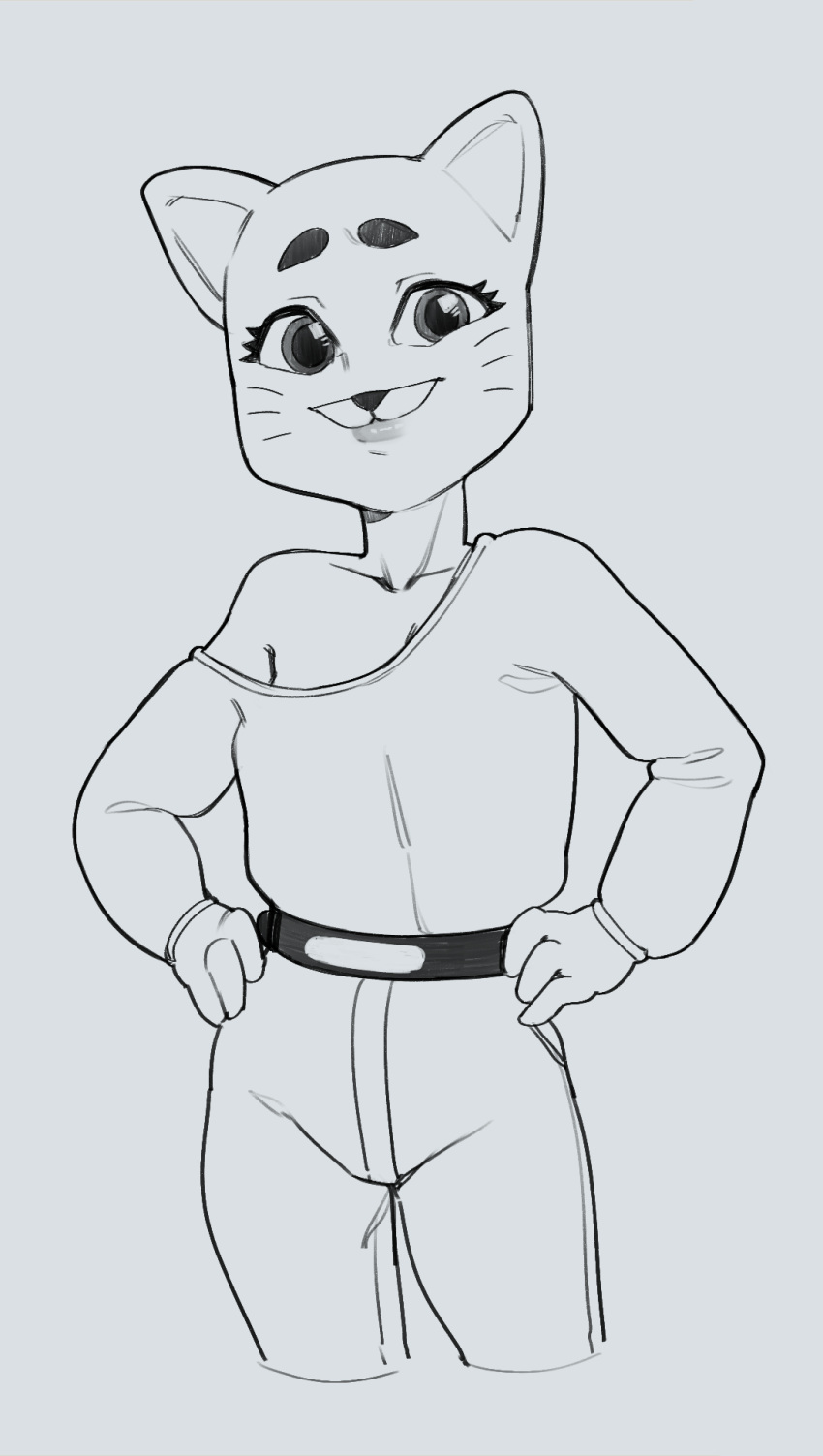 2023 anthro black_and_white cartoon_network domestic_cat felid feline felis female hands_on_hips hi_res mammal monochrome mrocelot66 nicole_watterson portrait solo the_amazing_world_of_gumball three-quarter_portrait