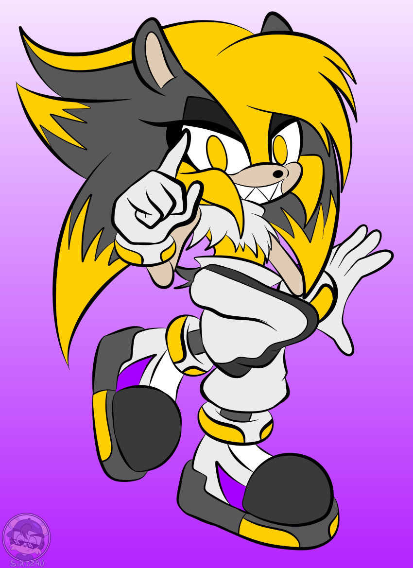 absurd_res afrosoricid anthro black_body black_fur blonde_hair bottomwear clothed clothing fan_character female footwear fur gloves hair handwear hi_res looking_at_viewer mammal multicolored_body multicolored_fur pants pose sega sharp_teeth shoes sirjzau solo sonic_the_hedgehog_(series) teeth tenrec tomboy yellow_eyes zauko_the_tenrec