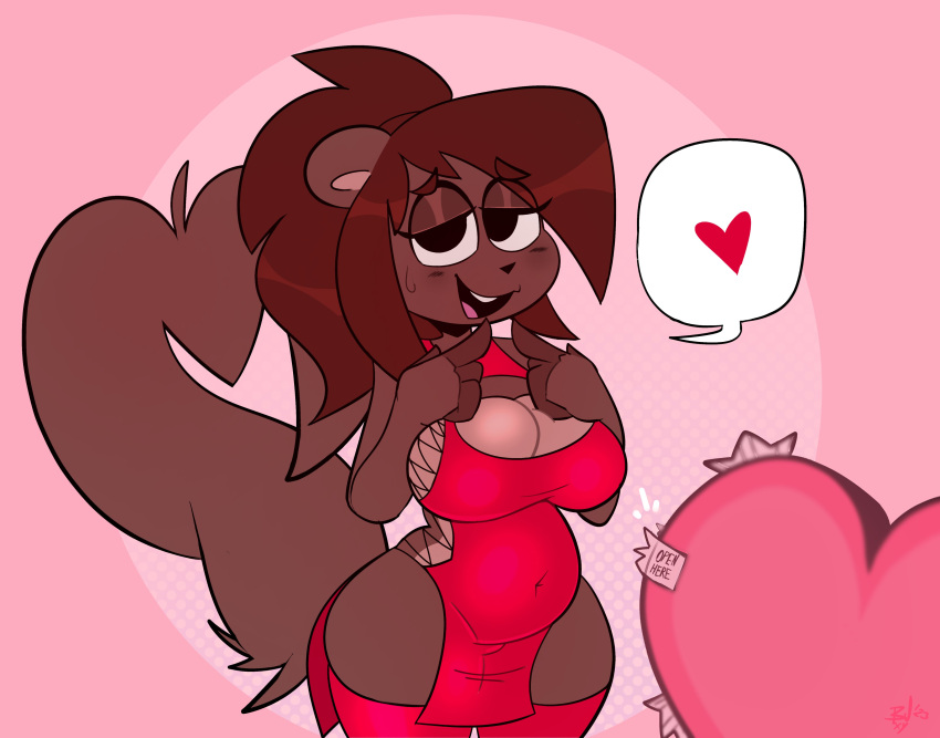 &lt;3 2023 4_fingers absolute_territory absurd_res american_red_squirrel anthro bashful big_breasts blush blush_lines box_of_chocolates breasts brown_body brown_eyebrows brown_fur brown_hair buckteeth buxy candy chocolate chubby_anthro chubby_female cleavage cleavage_cutout cleavage_overflow clothed clothing colored countershade_torso countershading dated dessert digital_drawing_(artwork) digital_media_(artwork) dress english_text eye_through_hair eyebrow_through_hair eyebrows female finger_markings fingers first_person_view fluffy fluffy_tail food front_view fur gesture hair hi_res holidays izzy_(buxy) legwear mammal navel_outline open-side_dress open_mouth pictographics pine_squirrel pink_background ponytail red_clothing red_dress red_heart red_legwear red_thigh_highs rodent round_ears sciurid signature simple_background slightly_chubby smile solo speech_bubble tail tail_gesture tail_heart teeth text thick_thighs thigh_highs translucent translucent_hair tree_squirrel valentine's_day white_speech_bubble wide_hips