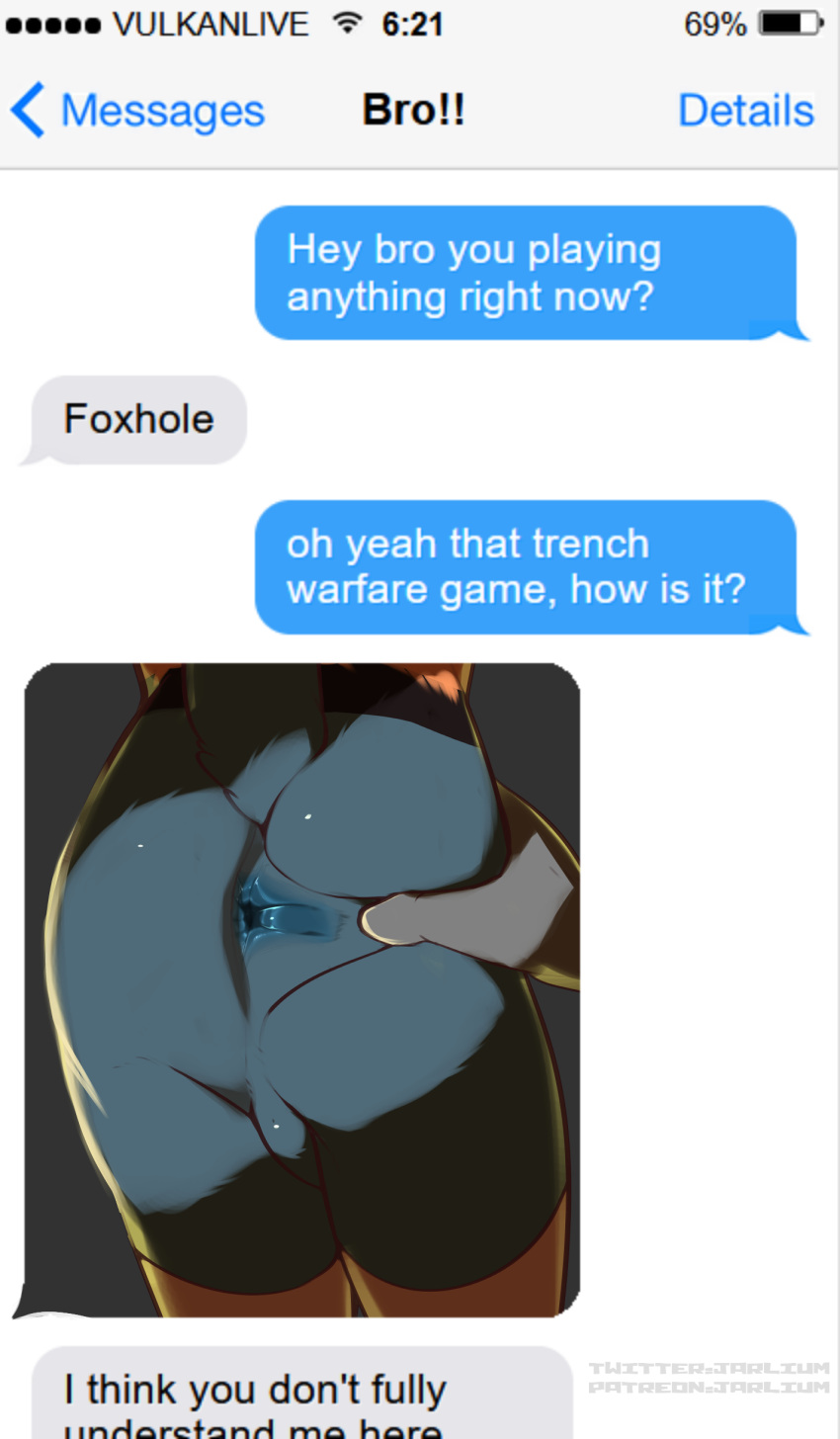absurd_res ambiguous_gender anthro anus butt duo foxhole:_persistant_online_warfare generation_4_pokemon hand_on_butt hi_res jarlium lucario male male/ambiguous nintendo offscreen_character phone pokemon pokemon_(species) shaded spread_butt spreading text