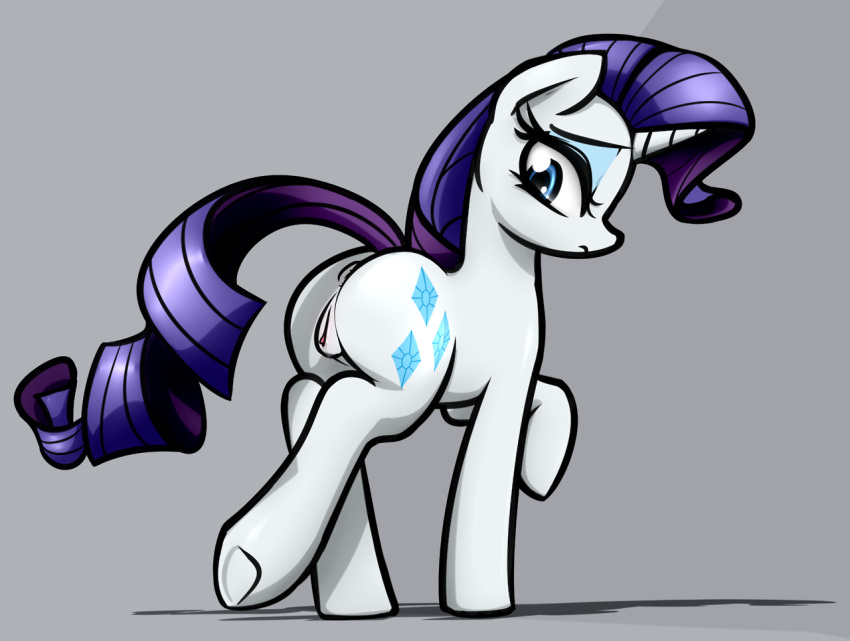 2017 anus better_version_at_source blue_eyes blue_eyeshadow butt cutie_mark digital_drawing_(artwork) digital_media_(artwork) equid equine eyelashes eyeshadow female feral friendship_is_magic genitals grey_background hair hasbro hooves horn jetwave looking_back looking_back_at_self looking_down_at_self makeup mammal my_little_pony purple_hair purple_tail pussy quadruped raised_tail rarity_(mlp) rear_view simple_background solo tail underhoof unicorn white_body