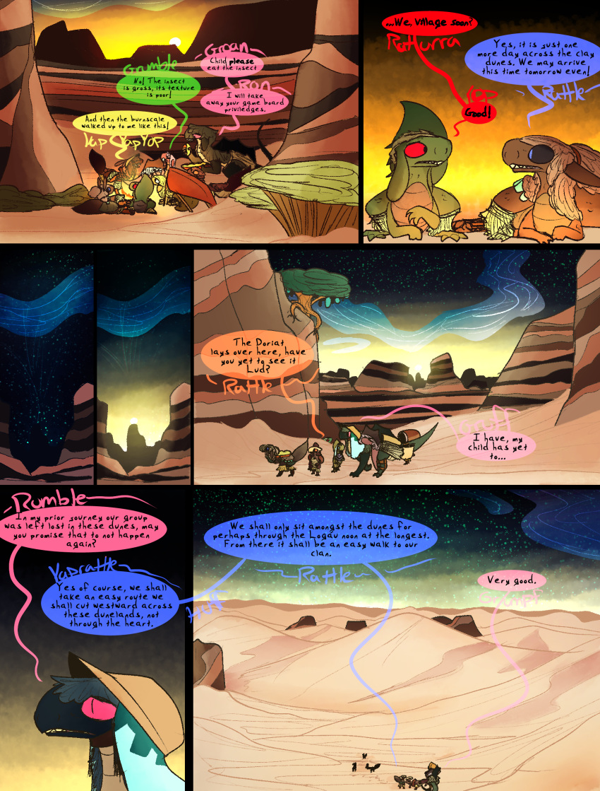 ambiguous_gender comic desert dialogue dinosaur dragon dragonscape drekir dromaeosaurid dunes fantasy feral garat_(thepatchedragon) golomya_(thepatchedragon) hi_res joao_(thepatchedragon) kern_(thepatchedragon) language_barrier lud_(thepatchedragon) morning omel_(thepatchedragon) ormer pregnant reptile scalie sunrise sunset text thepatchedragon theropod ura_(thepatchedragon)