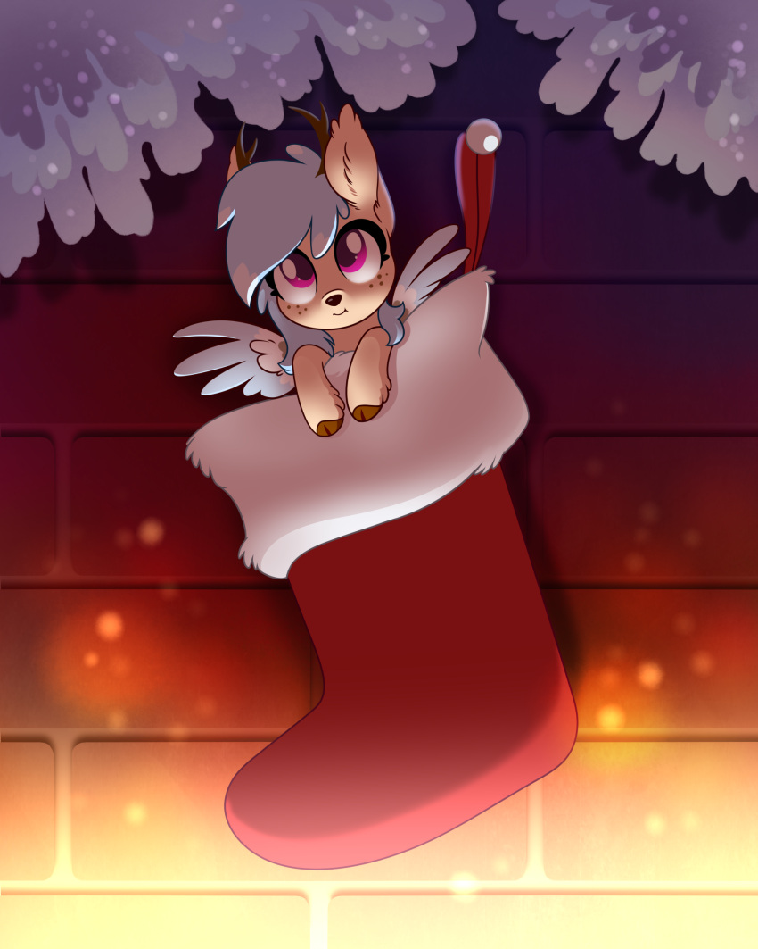 28gooddays absurd_res christmas christmas_stocking cloven_hooves deer equid equine fan_character female fireplace freckles hasbro hi_res holidays hooves hybrid mammal micro my_little_pony new_world_deer pegasus purple_eyes reindeer wings