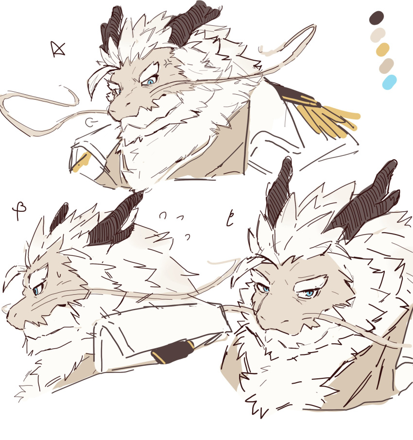 1boy absurdres bara beard brown_theme crave_saga cropped_shoulders dragon_boy dragon_horns facial_hair furry furry_male highres horns looking_ahead male_focus mature_male profile short_hair sketch thick_beard thick_eyebrows yed_(yedsilent)