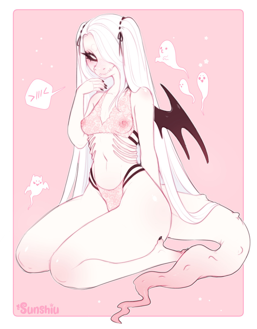 absurd_res alligator alligatorid clothing crocodile crocodilian crocodylid female ghost hi_res invalid_tag lingerie patreon pink reptile reward scalie spirit sunshiu