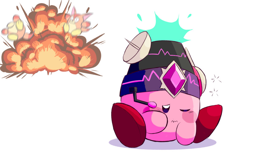awoofy bomb_kirby closed_eyes closed_mouth commentary_request copy_ability explosion highres homing_bomb_kirby kirby kirby_(series) kirby_and_the_forgotten_land milk-box-16 open_eyes sleeping white_background