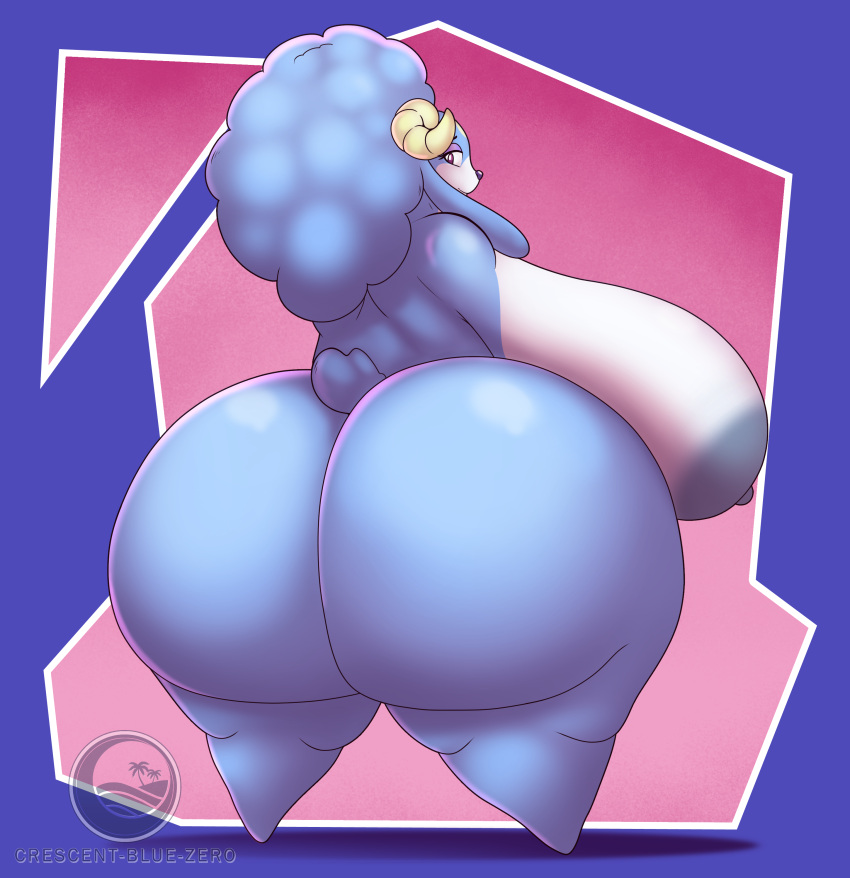 2023 5:6 absurd absurd_res anthro ariem_(sonic) bedroom blue_body blush bovid breasts caprine clothed clothing crescent-blue-zero eulipotyphlan female fur hair hedgehog hi_res mammal meta narrowed nipples nude outline overweight ral res seductive sega smile solo sonic_the_hedgehog_(series) thick_thighs topwear wide_hips