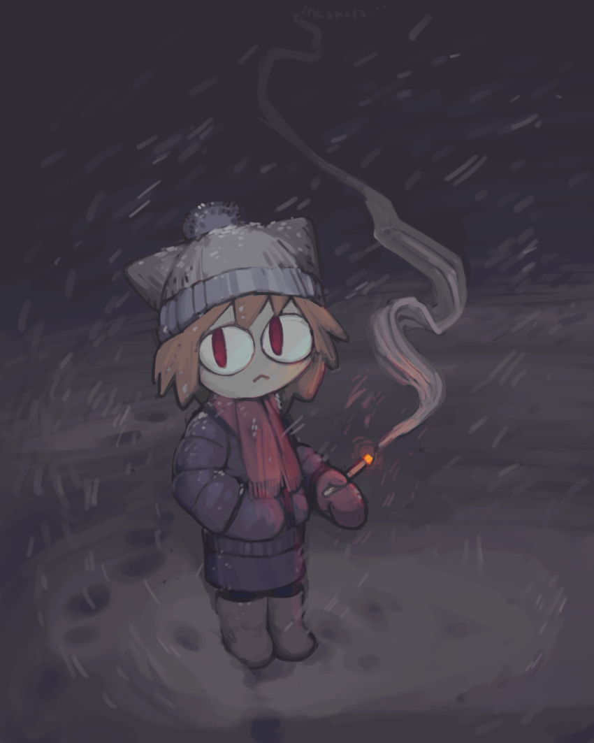 absurd_res anthro cigarette clothing felid feline female hat headgear headwear hi_res mammal milkshots neco-arc pilkshots scarf smoking smoking_cigarette snow snowing solo tsukihime type-moon winter_coat