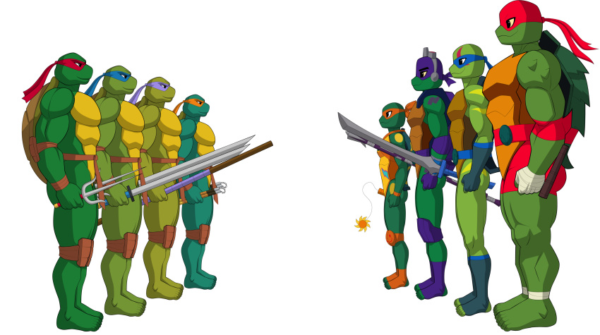 2023 absurd_res anklet anthro barefoot blue_mask bottomwear clothing donatello_(tmnt) elbow_pads feet footwear full-length_portrait green_body group hi_res humanoid_feet jewelry katana knee_pads kunai leonardo_(tmnt) male mask melee_weapon michelangelo_(tmnt) ninja nunchaku orange_mask plantigrade portrait purple_mask raphael_(tmnt) red_bottomwear red_clothing red_mask red_shorts reptile rise_of_the_teenage_mutant_ninja_turtles scalie shell shorts side_view socks sparksstars square_crossover staff stirrup_socks sword teenage_mutant_ninja_turtles teenage_mutant_ninja_turtles_(1987) turtle warrior weapon wooden_staff