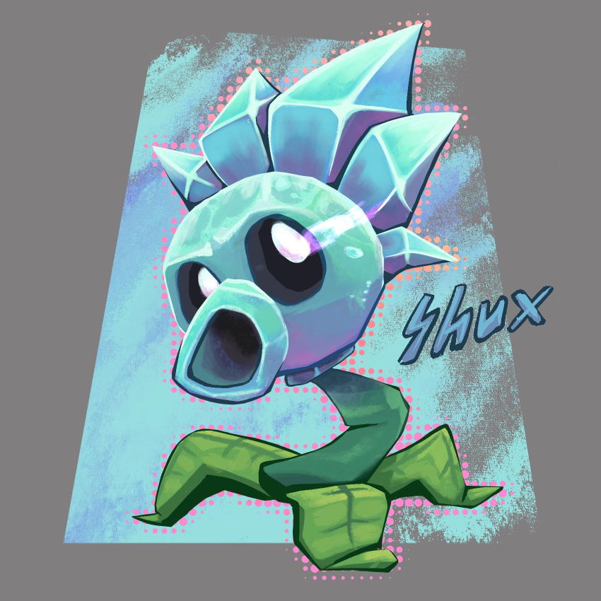 artist_name full_body highres leaf looking_at_viewer no_humans plants_vs_zombies shux_44 snow_pea_(plants_vs_zombies) solo