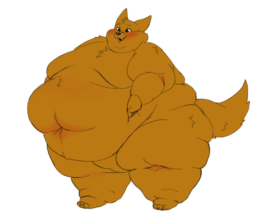 anthro belly belly_blush belly_grab big_belly blush body_blush brown_body brown_fur canid canine fangs fluffy fox fupa fur gregg_lee hand_on_stomach hands_on_belly happy hi_res holding_stomach huge_belly huge_thighs love_handles male mammal milkmeats moobs morbidly_obese morbidly_obese_anthro morbidly_obese_male night_in_the_woods nude obese obese_anthro obese_male open_mouth overweight overweight_anthro overweight_male simple_background smile solo standing teeth thick_thighs white_background
