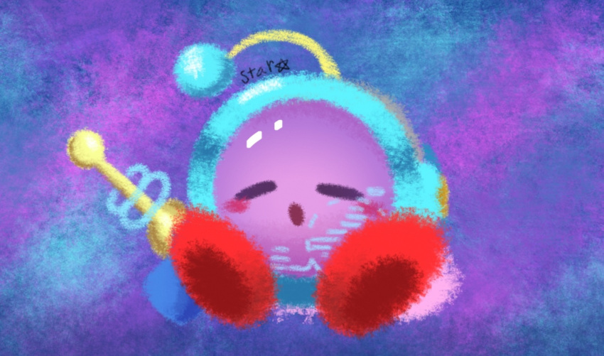 closed_eyes commentary_request copy_ability highres kirby kirby_(series) kirby_and_the_forgotten_land open_mouth ranger_kirby sleeping space_ranger_kirby tumblr_username