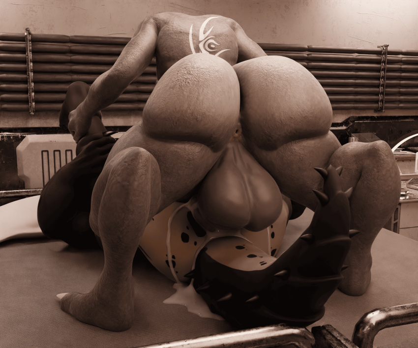 3d_(artwork) alien anthro balls bethesda_softworks big_balls big_butt bodily_fluids butt cum cum_inside deathclaw digital_media_(artwork) dominant duo eyewear fallout from_front_position gabrielarchgod genital_fluids genitals glasses goliath_deathclaw_(subbyclaw) halo halo_(series) hi_res huge_balls huge_butt lying male male/male male_penetrated male_penetrating male_penetrating_male mating_press messy microsoft penetration penis sangheili scalie sex xbox_game_studios