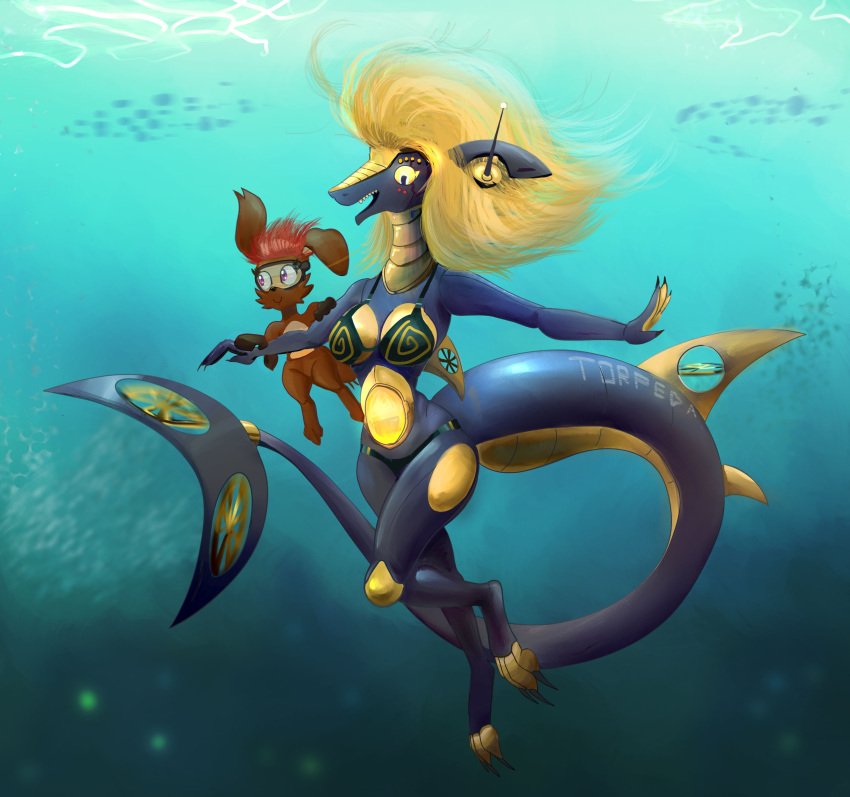 absurd_res anthro duo female feral fish hi_res hybrid marine shark tama-tama underwater water