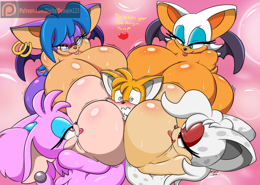 2019 anthro bessi_the_bat big_breasts breast_smothering breasts conditional_dnp digitaldomain123 domination female female_domination hair hi_res huge_breasts hyper hyper_breasts jasmine_the_bat miles_prower penny_the_bat rouge_the_bat sonic_(series)