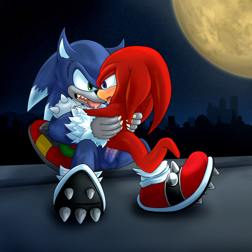 anal anal_penetration anthro armpit_hair balls body_fur body_hair chest_fur chest_hair cum cum_in_ass cum_inside drooling duo echidna fur kissing knuckles_the_echidna male mammal monotreme penetration saliva sex sonic_(series) sonic_the_werehog sonic_unleashed unknown_artist