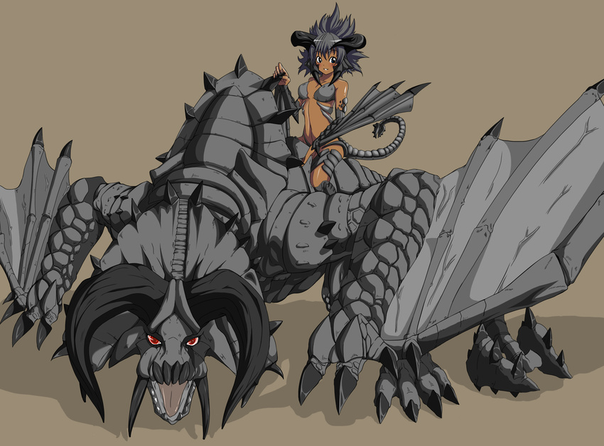 artist_request black_diablos black_hair dark_skin dragon dragon_girl highres horns monster_girl monster_hunter personification short_hair solo wings wyvern