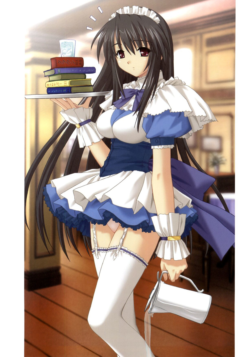 akishima_kanako chocolat_-maid_cafe_curio- maid nekonyan pantsu thigh-highs waitress