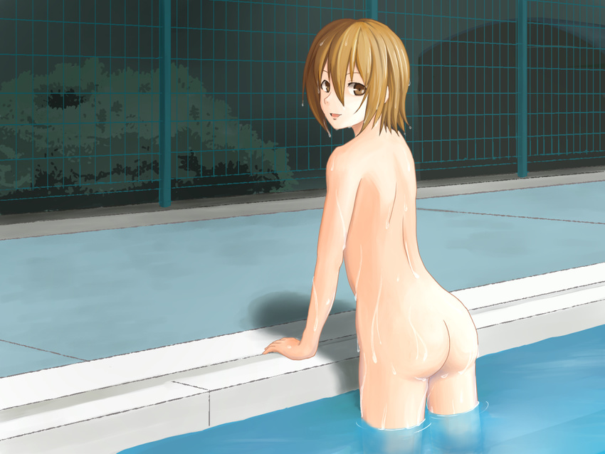 abboy_charly alternate_hairstyle ass back hair_down k-on! looking_back nude pool poolside skinny_dipping solo tainaka_ritsu wet