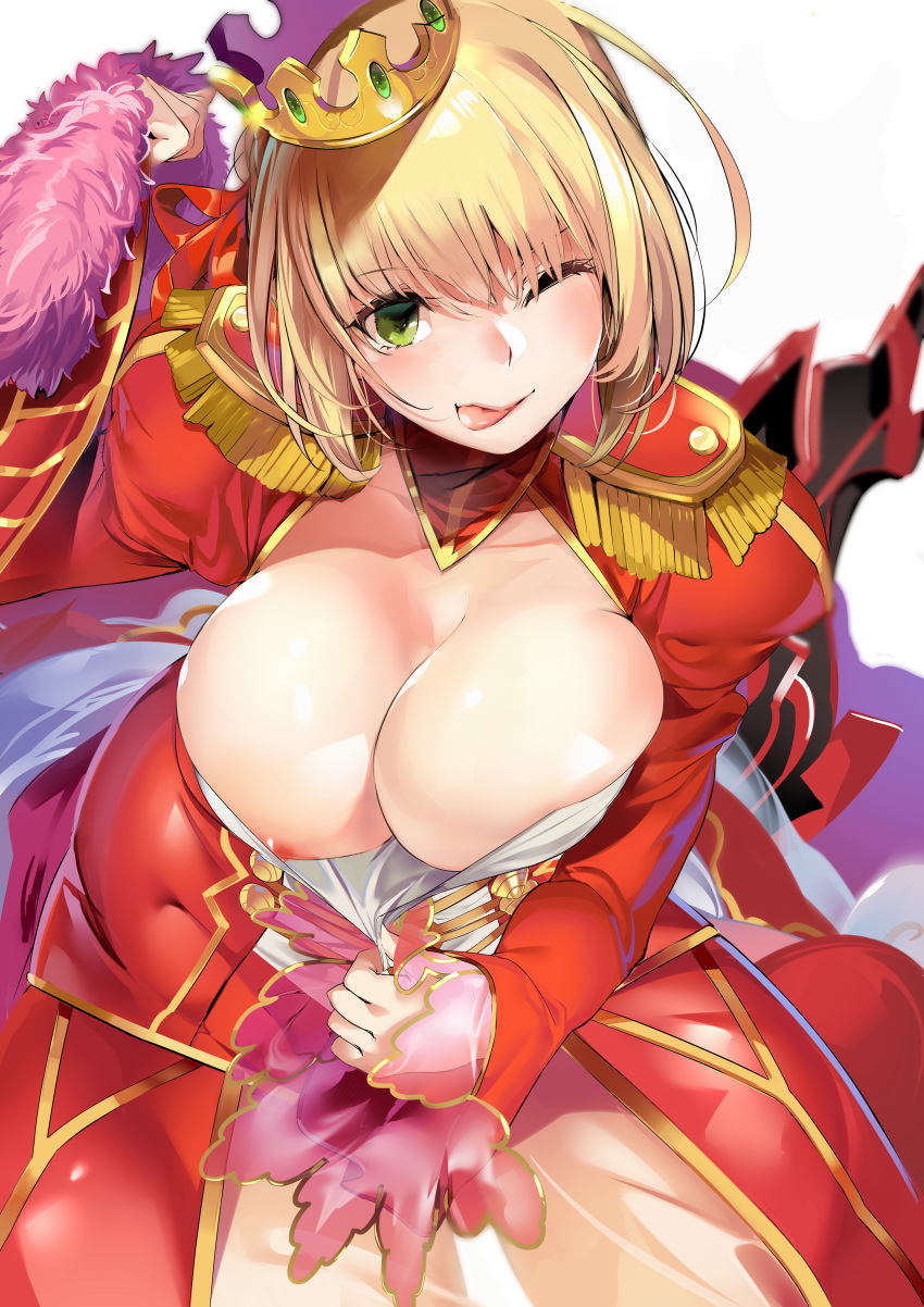 breasts dress fate/grand_order marushin nipples no_bra open_shirt saber_extra see_through