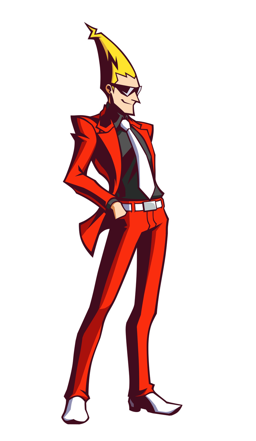 absurdres blonde_hair ghost_trick highres male_focus official_art pants red_pants sissel solo sunglasses