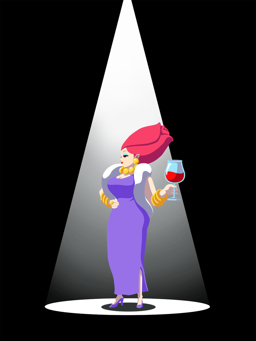 absurdres cup drinking_glass earrings emma_(ghost_trick) eyeshadow ghost_trick highres jewelry lipstick makeup necklace official_art red_hair solo spotlight wine_glass