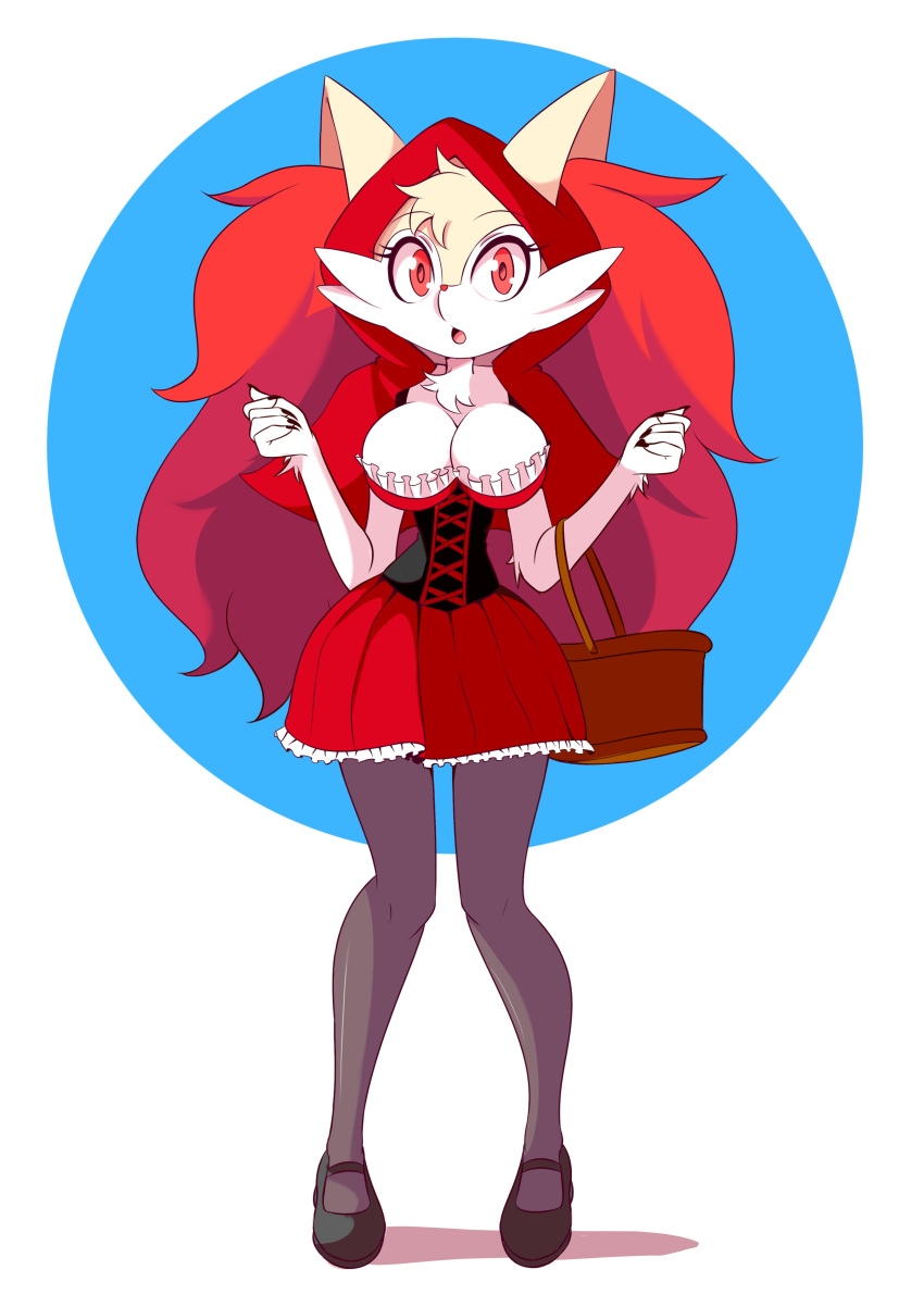 2019 5_fingers anthro anthrofied big_breasts braixen breasts canid canine chest_tuft cleavage clothed clothing corset dress female fur hair hi_res hood legwear lingerie little_red_riding_hood little_red_riding_hood_(copyright) long_hair looking_at_viewer lucyfercomic mammal nintendo open_mouth pok&eacute;mon pok&eacute;mon_(species) red_eyes red_hair simple-background thigh_highs tuft video_games white_fur yellow_fur