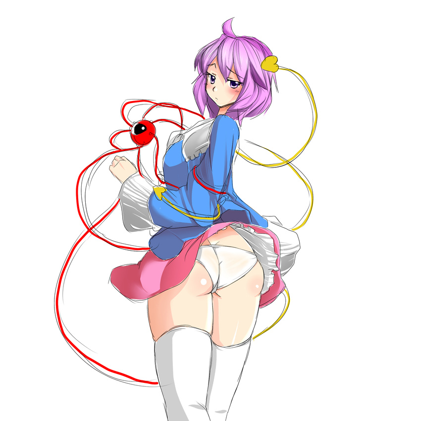 ass bad_id bad_pixiv_id blush highres komeiji_satori older panties pink_skirt purple_eyes purple_hair short_hair skirt solo thighhighs touhou underwear yamane_akira