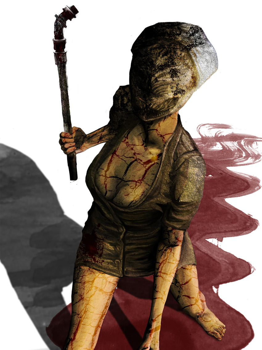 bad_id bad_pixiv_id blood breasts bubble_head_nurse cleavage highres large_breasts lead_pipe masamune(pixiv) mask nurse silent_hill silent_hill_(movie) solo