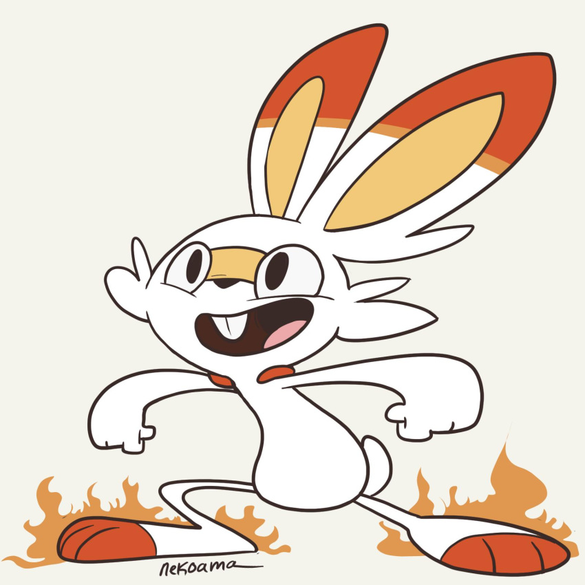 fire lagomorph long_ears mammal nekoama nintendo pok&eacute;mon pok&eacute;mon_(species) scorbunny simple_background solo video_games white_background