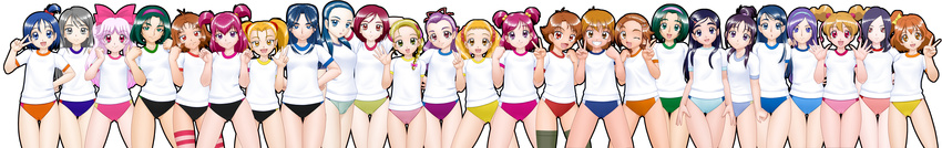 :d absurdres akimoto_komachi annotated antenna_hair aono_miki asahina_mahiru blonde_hair blue_eyes blue_hair bouken!_precure_days bow braid brown_hair buruma cameltoe dark_aqua dark_cure_(yes!_precure_5) dark_dream dark_lemonade dark_mint dark_rouge delica everyone eyelashes fresh_precure! futari_wa_precure futari_wa_precure_max_heart futari_wa_precure_splash_star green_eyes green_hair grey_eyes grey_hair gym_uniform hair_bow hair_ornament hairclip higashi_setsuna highres hyuuga_saki kasugano_urara_(yes!_precure_5) kiryuu_kaoru kiryuu_michiru kujou_hikari lineup long_hair long_image milk_(yes!_precure_5) mimino_kurumi minazuki_karen mishou_mai misumi_nagisa momozono_love multiple_girls natsuki_rin open_mouth original pink_eyes pink_hair ponytail precure precure_all_stars purple_eyes purple_hair red_eyes short_hair short_twintails side_ponytail smile striped striped_legwear thighhighs tsukimiya_kaguya twintails two_side_up v wide_image yamabuki_inori yellow_eyes yes!_precure_5 yes!_precure_5_gogo! yukishiro_honoka yumehara_nozomi