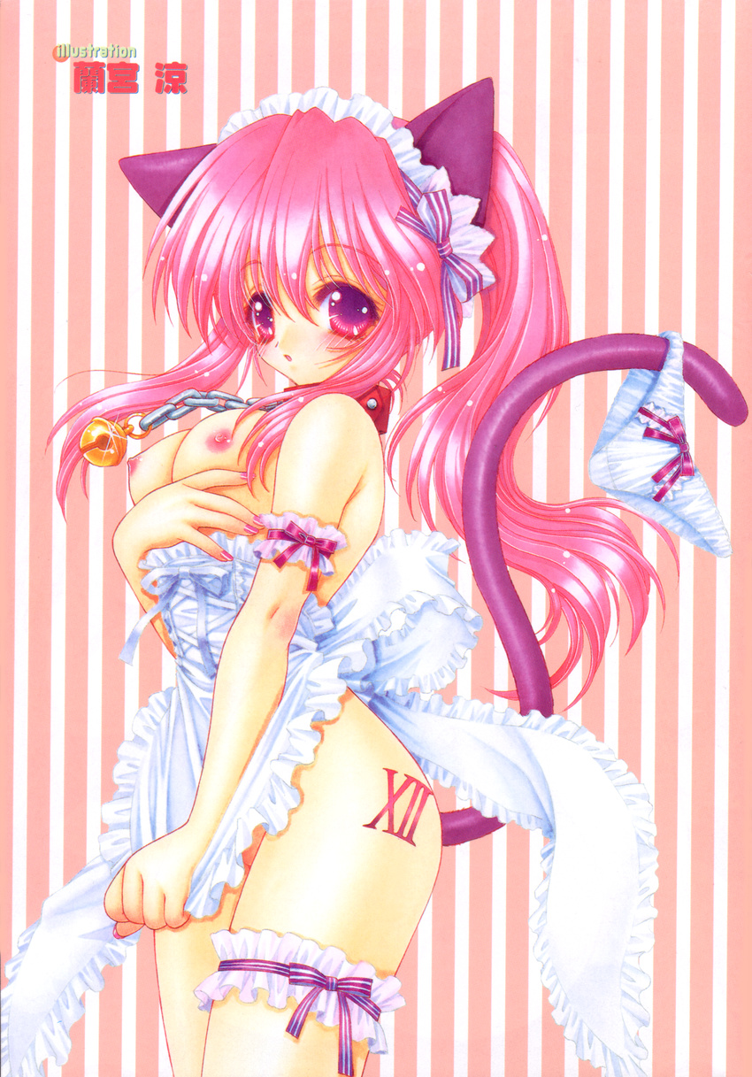 absurdres animal_ears apron breast_hold breasts cat_ears catgirl garter garters highres long_hair naked_apron nipples pink_hair ramiya_ryo ramiya_ryou