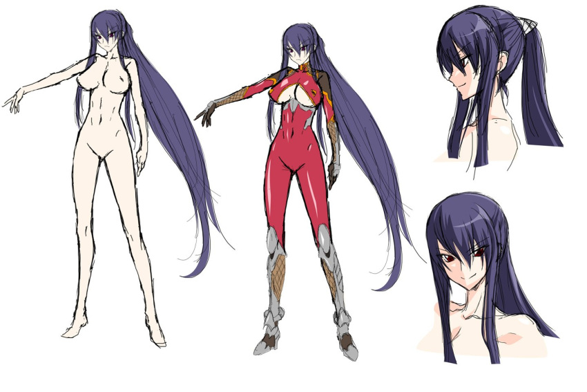 00s 1girl akiyama_rinko aoi_nagisa_(metalder) barefoot blue_hair bodysuit breasts character_sheet female full_body large_breasts lilith-soft long_hair multiple_views nude sketch smile solo taimanin_(series) taimanin_asagi taimanin_yukikaze very_long_hair